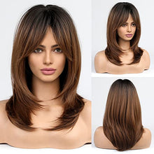 Load image into Gallery viewer, Medium length layered heat resistant wig with bangs Wig Store
