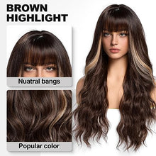 Load image into Gallery viewer, Wavy Dark Brown Synthetic Wig with bangs
