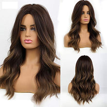 Load image into Gallery viewer, 24 inch Wavy Long Brown Middle Parting Heat Resistant Synthetic Wig Wig Store
