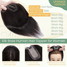 Load image into Gallery viewer, Clip in Hair Topper Human Hair with Silk Base Hairpiece
