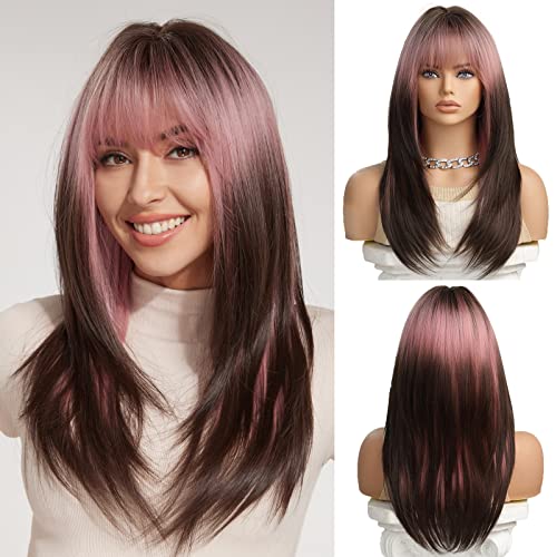 Brown Pink Blend Layered Heat Resistant Wig Wig Store 