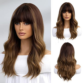 Long  Ombre Brown Wigs with bangs and body wave texture Wig Store