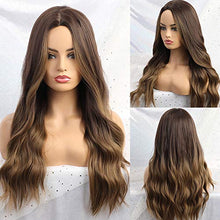 Load image into Gallery viewer, 24 inch Wavy Long Brown Middle Parting Heat Resistant Synthetic Wig Wig Store
