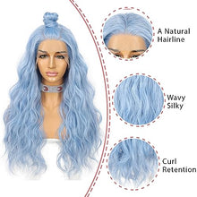 Load image into Gallery viewer, Long Heat Resistant Wavy Ice Blue Lace Front Wig
