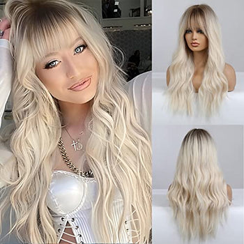 Wavy Ombre Blonde Wig with Dark Roots Wig Store 