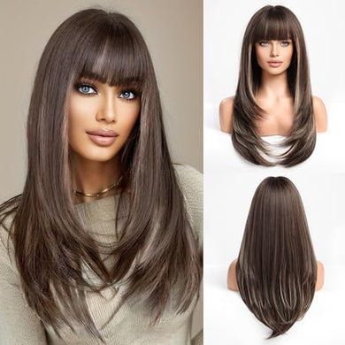 Long Dark Brown and Blonde Highlighted Wig Wig Store All Products