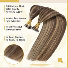 Load image into Gallery viewer, Caramel Blonde Highlighted Pre Bond Human Hair Nano Tip Extensions
