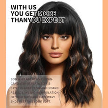 Load image into Gallery viewer, Mid Length Wavy Wig with Bangs and Highlights
