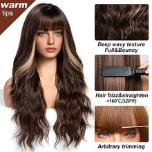 Load image into Gallery viewer, Wavy Dark Brown Synthetic Wig with bangs
