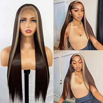 Brown Lace Front Wig with Blonde Highlights Wig Store 