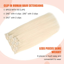 Load image into Gallery viewer, Silky Straight Human Hair Clip in Hair Extensions
