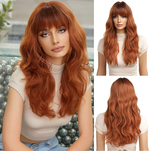 Long Wavy Wine Auburn Heat Resistant Wig Synthetic Wig