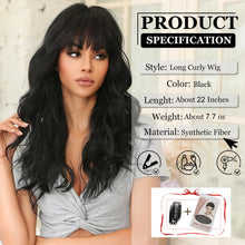 Load image into Gallery viewer, Long Wavy Black Wig Heat Resistant Wigs with Bangs
