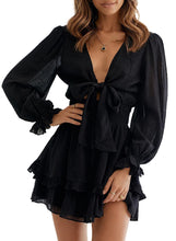 Load image into Gallery viewer, Ruffle High Waist Party Dress With Deep V Neck

