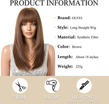 Load image into Gallery viewer, Long Straight Brown Wig with Fringe
