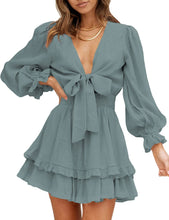 Load image into Gallery viewer, Ruffle High Waist Party Dress With Deep V Neck
