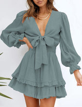 Load image into Gallery viewer, Ruffle High Waist Party Dress With Deep V Neck
