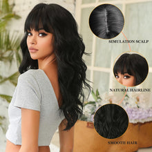 Load image into Gallery viewer, Long Wavy Black Wig Heat Resistant Wigs with Bangs
