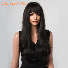 Load image into Gallery viewer, Black Wig with Bangs Heat Resistant
