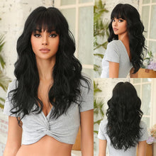 Load image into Gallery viewer, Long Wavy Black Wig Heat Resistant Wigs with Bangs Synthetic Wig
