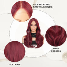 Load image into Gallery viewer, Long Wavy Red Wig Middle Part Lace Front

