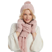 Load image into Gallery viewer, Fleece Lined Cable Knit Beanie Hat Scarf Glove Set Hats &amp; Turbans
