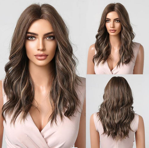 Heat Resistant Wavy Coffee Brown Wig Synthetic Wig