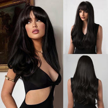 Load image into Gallery viewer, Black Wig with Bangs Heat Resistant
