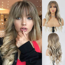 Load image into Gallery viewer, Long Body Wave Wigs with Bangs for Women Ash Blonde Synthetic Wigs
