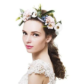 aesthetic rattan flower vine crown tiara hair accessory pink and white-1