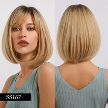 Load image into Gallery viewer, alice ombre golden blonde bob wigs with side bangs - heat resistant fiber wig ss167 / 10inches / canada
