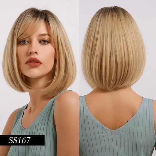 alice ombre golden blonde bob wigs with side bangs - heat resistant fiber wig ss167 / 10inches / canada