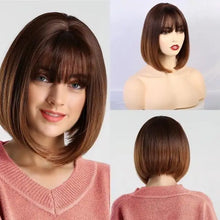 Load image into Gallery viewer, alice ombre golden blonde bob wigs with side bangs - heat resistant fiber wig ss146 / 10inches / canada
