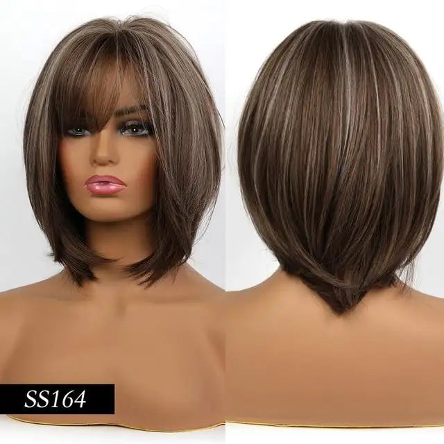 alice ombre golden blonde bob wigs with side bangs - heat resistant fiber wig lc164-2 / 10inches / canada