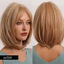 Load image into Gallery viewer, alice ombre golden blonde bob wigs with side bangs - heat resistant fiber wig lc164-1 / 10inches / canada
