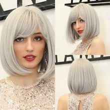 Load image into Gallery viewer, alice ombre golden blonde bob wigs with side bangs - heat resistant fiber wig ss133-2 / 10inches / canada
