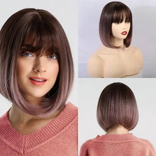 Load image into Gallery viewer, alice ombre golden blonde bob wigs with side bangs - heat resistant fiber wig ss147 / 10inches / canada
