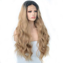 Load image into Gallery viewer, ashlee body wave synthetic lace front wig dark roots ombre wig
