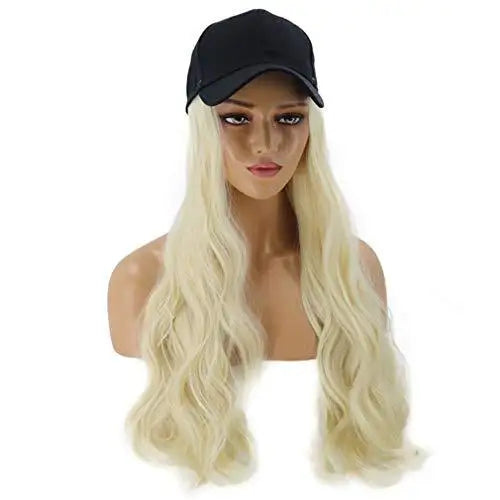 baseball cap with long curly wavy hair synthetic wig