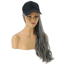Load image into Gallery viewer, baseball cap with long curly wavy hair synthetic wig milk grey 2
