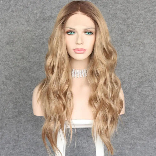 beach waves long wavy synthetic lace front wig
