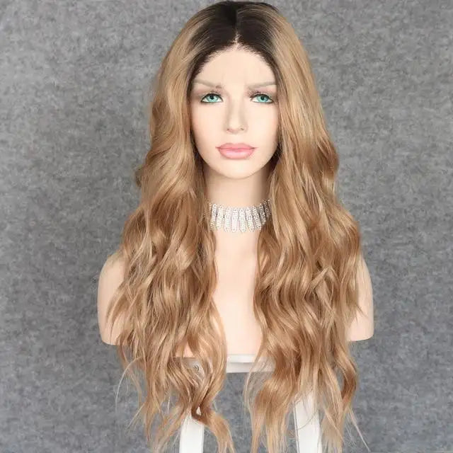 beach waves long wavy synthetic lace front wig