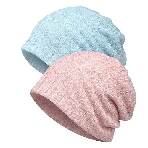 beanie chemo hats - 2 pack solid color-blue/pink