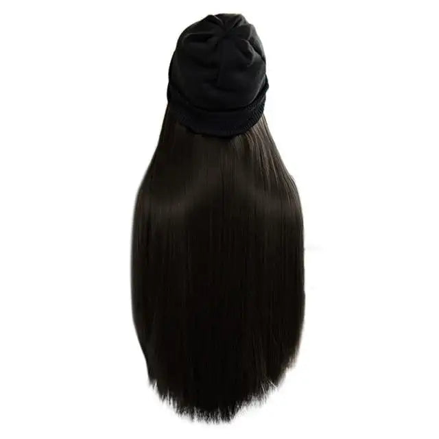 beanie hat wig with 28 inch hair attached black 70cm