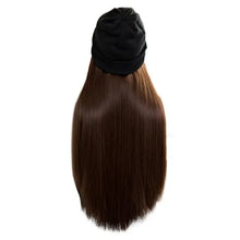 Load image into Gallery viewer, beanie hat wig with 28 inch hair attached brown 70cm
