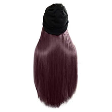 Load image into Gallery viewer, beanie hat wig with 28 inch hair attached purple  70cm
