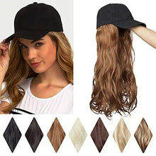 Load image into Gallery viewer, black baseball cap with 19 inch wavy hair extensions hat with wave hair / light brown/wave hair
