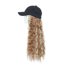 Load image into Gallery viewer, black baseball cap with 19 inch wavy hair extensions
