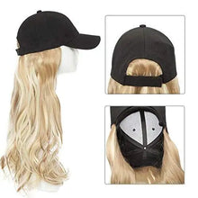 Load image into Gallery viewer, black baseball cap with 19 inch wavy hair extensions
