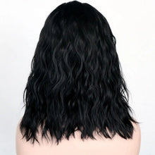 Load image into Gallery viewer, black wavy middle parting hand tied glueless heat resistant synthetic lace front wig
